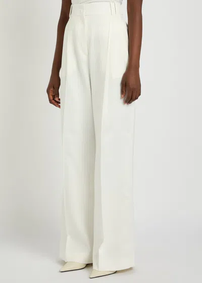 Another Tomorrow Pleated Wide-leg Trousers In White