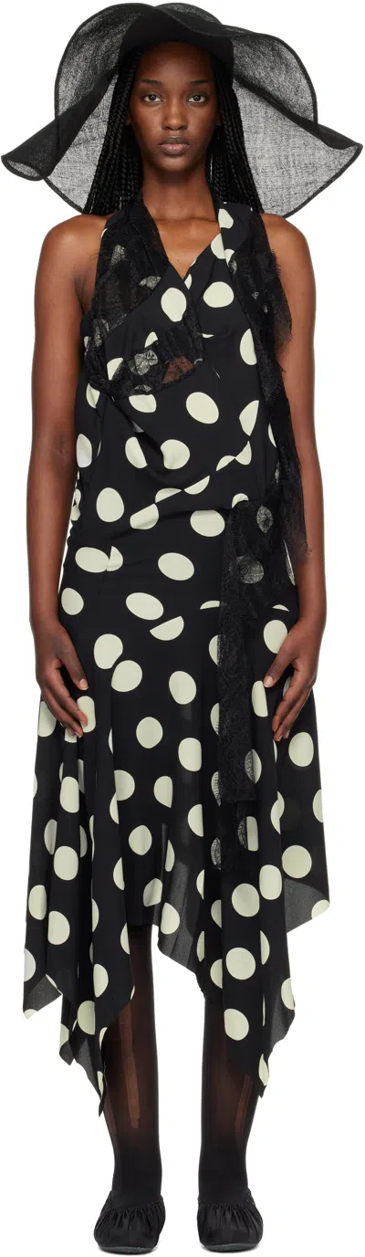 Junya Watanabe Polka Dot Halter Midi Dress Asymmetric Lace In Multi