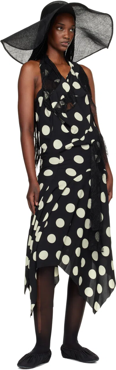 Junya Watanabe Polka Dot Halter Midi Dress Asymmetric Lace In Multi