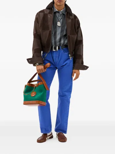 Versace Brown Blouson Leather Patchwork Cropped Jacket In Brown