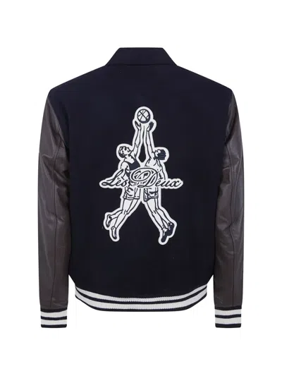 Les Deux Varsity Basket Wool Jacket Contrast Sleeves In Blue