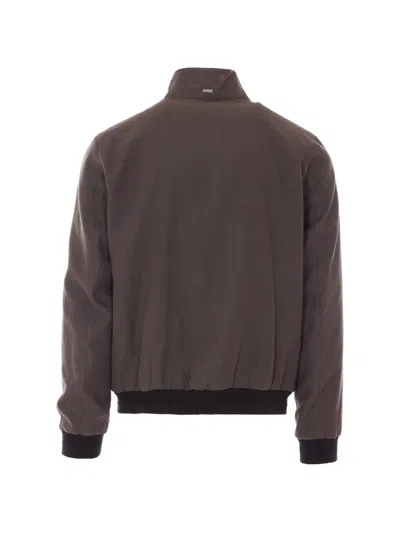 Herno Buttoned High Neck Bomber Jacket In Brown