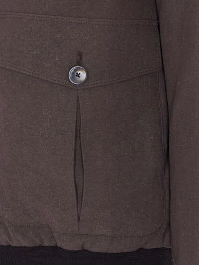 Herno Buttoned High Neck Bomber Jacket In Brown