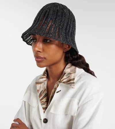 Brunello Cucinelli Techno Raffia Bucket Hat In Black