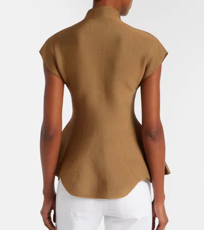 Khaite Andra Stretch-knit Turtleneck Peplum Top In Brown