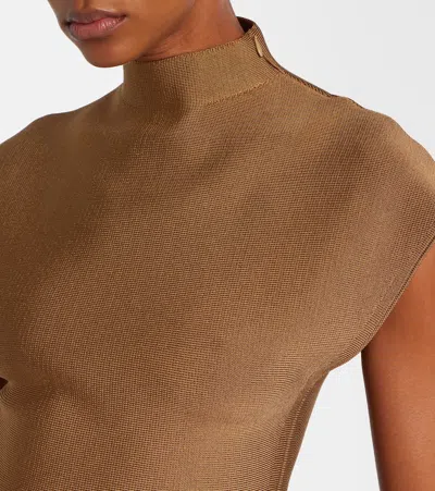 Khaite Andra Stretch-knit Turtleneck Peplum Top In Brown