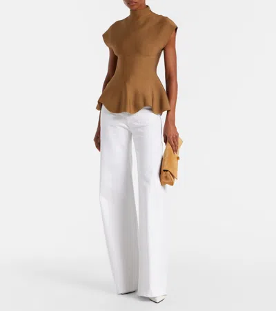 Khaite Andra Stretch-knit Turtleneck Peplum Top In Brown