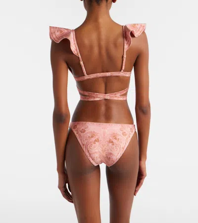Zimmermann Como Printed Ruffled Bikini In Pink