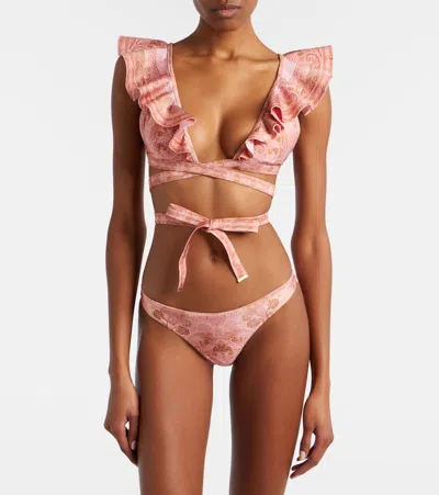 Zimmermann Como Printed Ruffled Bikini In Pink