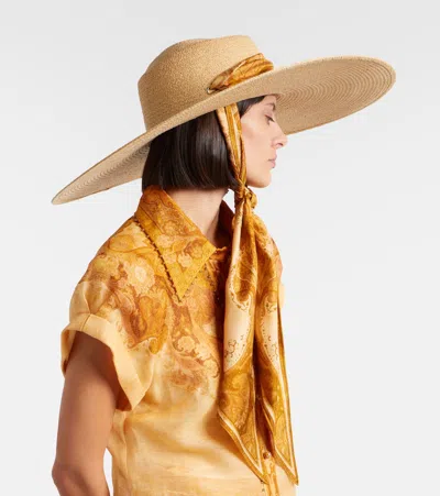 Zimmermann Silk-trimmed Raffia Hat In Multi
