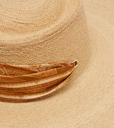 Zimmermann Silk-trimmed Raffia Hat In Multi