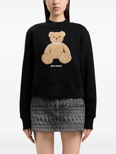 Palm Angels Bear Motif Knit Crew Neck Sweatshirt In Black