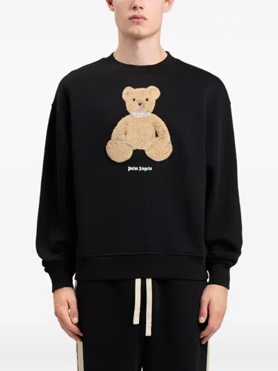 Palm Angels Textured Bear Graphic Sweatshirt In Black