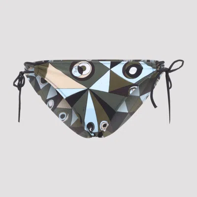 Pucci Geometric Low Rise Polyamide Bikini Bottom In Green