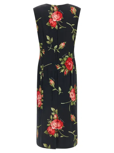 Dolce & Gabbana Women Black Dress With All-over Floral Print In Silk Woman In Multi