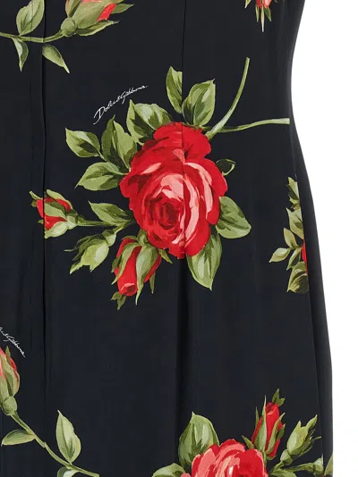 Dolce & Gabbana Women Black Dress With All-over Floral Print In Silk Woman In Multi