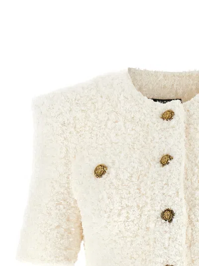 Balmain Cardigan Tweed Plumetis Sweaters And Cardigans White In White