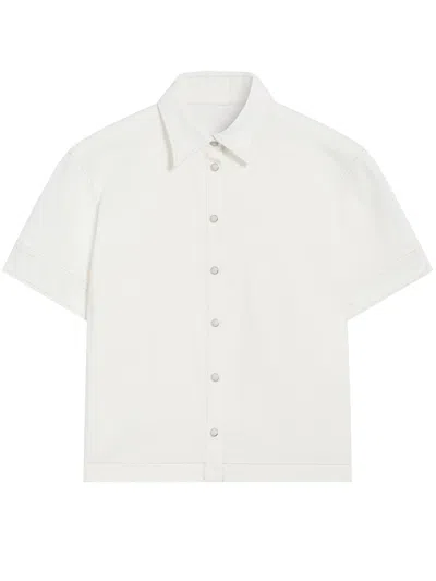 Pence Laura Cropped Cotton Short-sleeved Shirt In White