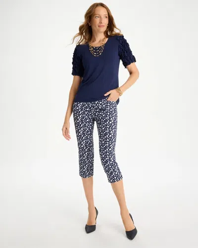 Chico's Brigitte Slim Printed Pull-on Capri Pants In Blue