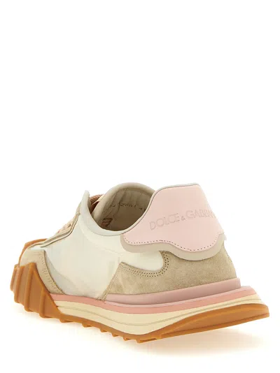 Dolce & Gabbana Dg Athletic Sneakers In Ivory And Pink Fabric And Leather In Multi