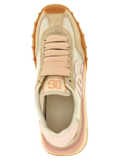 Dolce & Gabbana Dg Athletic Sneakers In Ivory And Pink Fabric And Leather In Multi
