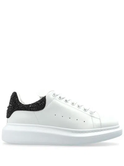 Alexander Mcqueen Crystal-embellished Leather Exaggerated-sole Sneakers In White