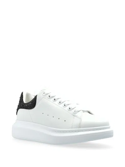 Alexander Mcqueen Crystal-embellished Leather Exaggerated-sole Sneakers In White