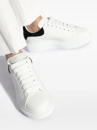 Alexander Mcqueen Crystal-embellished Leather Exaggerated-sole Sneakers In White