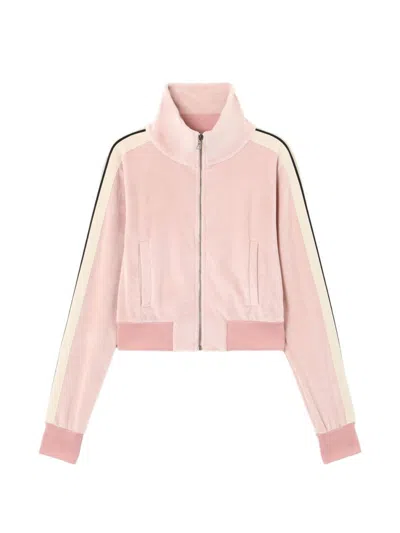 Palm Angels Chenille Track Jacket High Collar Cropped In Pink