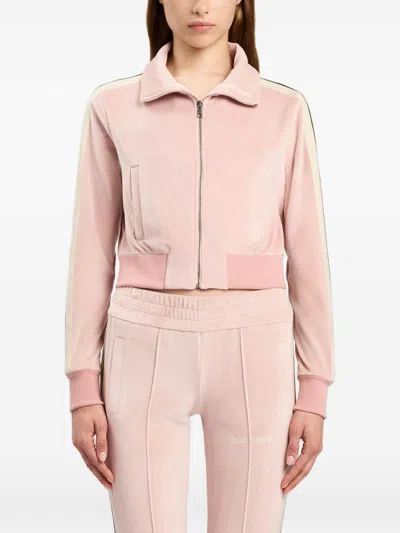 Palm Angels Chenille Track Jacket High Collar Cropped In Pink