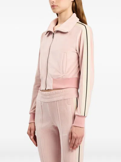 Palm Angels Chenille Track Jacket High Collar Cropped In Pink