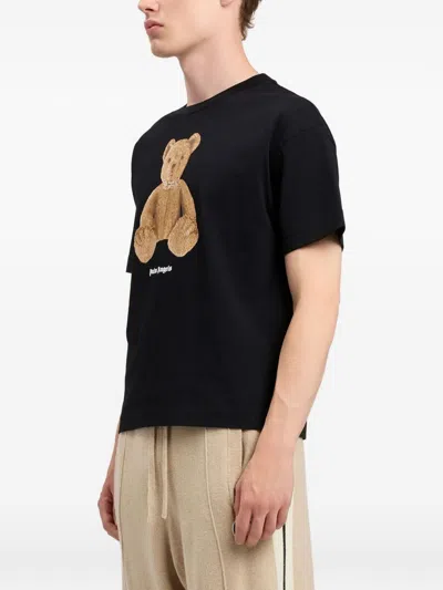 Palm Angels Cotton Crew Neck T Shirt Teddy Bear In Black