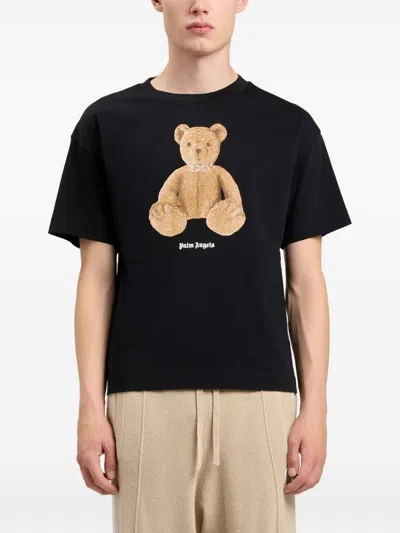 Palm Angels Cotton Crew Neck T Shirt Teddy Bear In Black