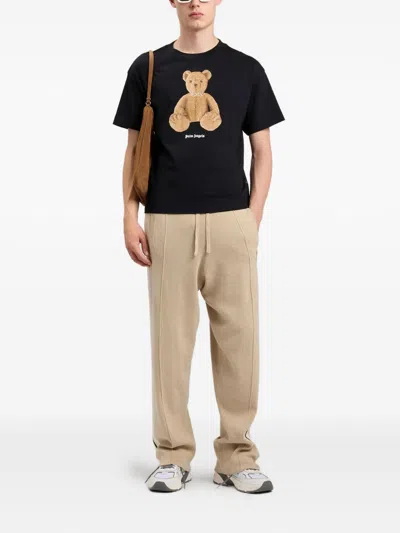 Palm Angels Cotton Crew Neck T Shirt Teddy Bear In Black