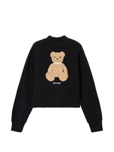 Palm Angels Bear Motif Knit Crew Neck Sweatshirt In Black