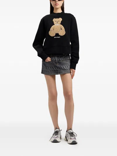Palm Angels Bear Motif Knit Crew Neck Sweatshirt In Black