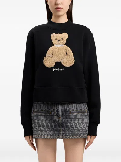 Palm Angels Bear Motif Knit Crew Neck Sweatshirt In Black