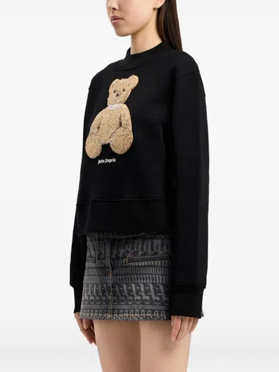 Palm Angels Bear Motif Knit Crew Neck Sweatshirt In Black
