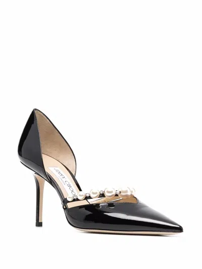 Jimmy Choo Pointed Toe Heels With Pearl And Crystal Accents In Black