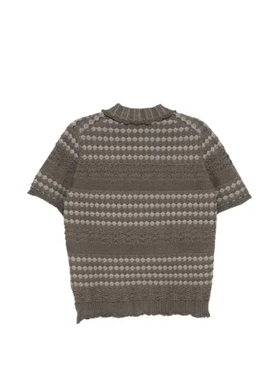 Jnby Collared Patterned Knit Top In Brown