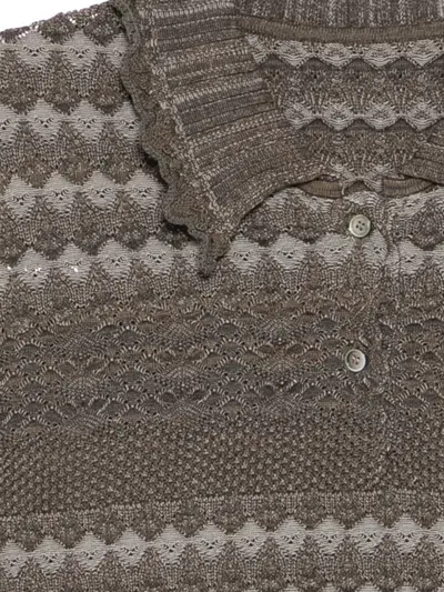 Jnby Collared Patterned Knit Top In Brown