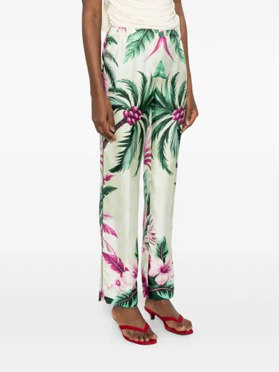 F.r.s . Printed Silk Trousers In White
