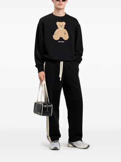 Palm Angels Bear Motif Knit Crew Neck Sweatshirt In Black