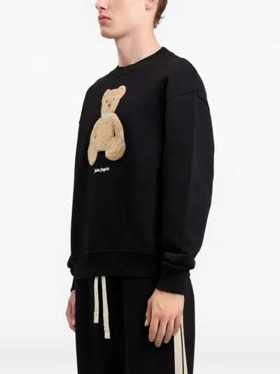 Palm Angels Bear Motif Knit Crew Neck Sweatshirt In Black