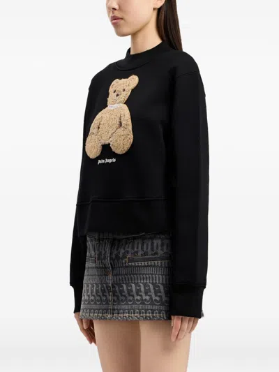 Palm Angels Bear Motif Knit Crew Neck Sweatshirt In Black