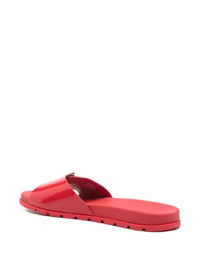 Tory Burch Buckle Slides Sandals Open Toe Flat Sole In Red
