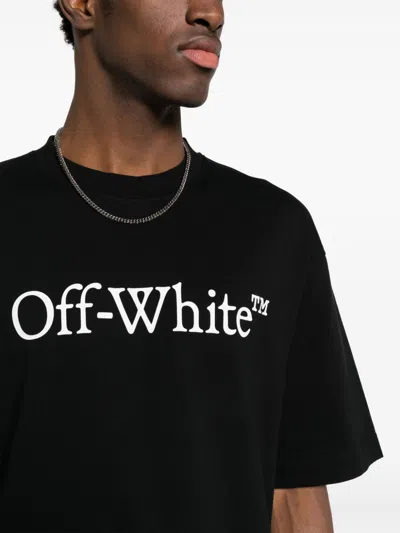 Off-white Black Oversized T-shirt With Contrasting Logo Lettering Print In Cotton Man