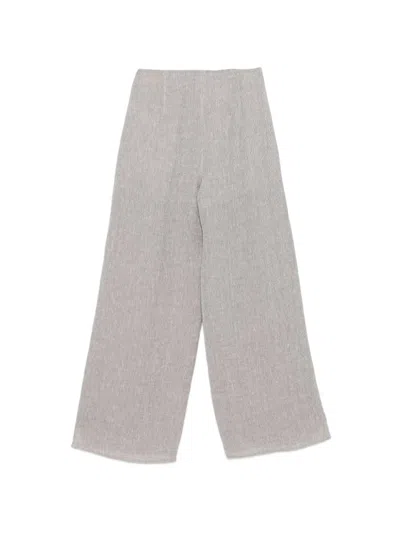 Emporio Armani Linen Wide Leg Textured Trousers In Gray