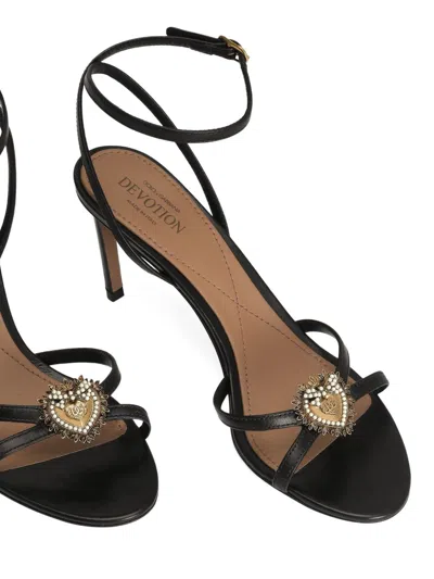 Dolce & Gabbana Sandals Thin Straps Stiletto Heel Heart In Black
