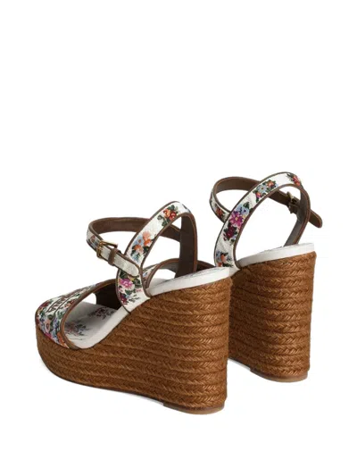 Dolce & Gabbana Leather-trimmed Embroidered Canvas Platform Wedge Sandals In Brown